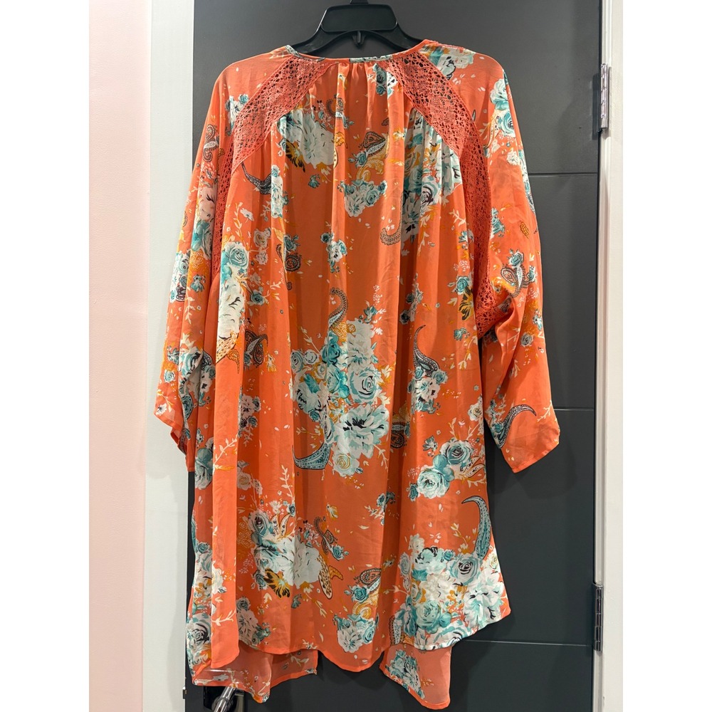 Torrid Orange‎ Floral Paisley Crochet Lace Trim Kimono Cardigan Plus Size 1/2 - Picture 6 of 6